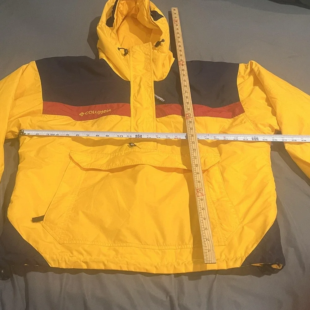 Vintage Columbia Anorak Jacket Womens L Yellow Colorblock Hooded Windbreaker - Picture 3 of 6